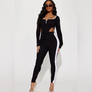 Fashionnova Long Sleeve Jumpsuit- Black combo